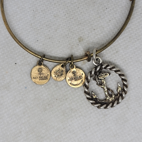 Alex and Ani Nautical Anchor Charm Bangle in Gold-Tone Brass - Picture 4 of 6